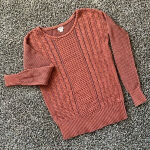 Mossimo Rust Burnt Orange Knit Woven Pullover Sweater, Size Large, 100% Cotton